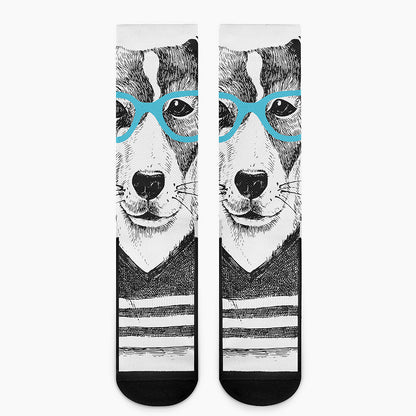 Hipster Jack Russell Terrier Print Crew Socks