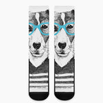 Hipster Jack Russell Terrier Print Crew Socks