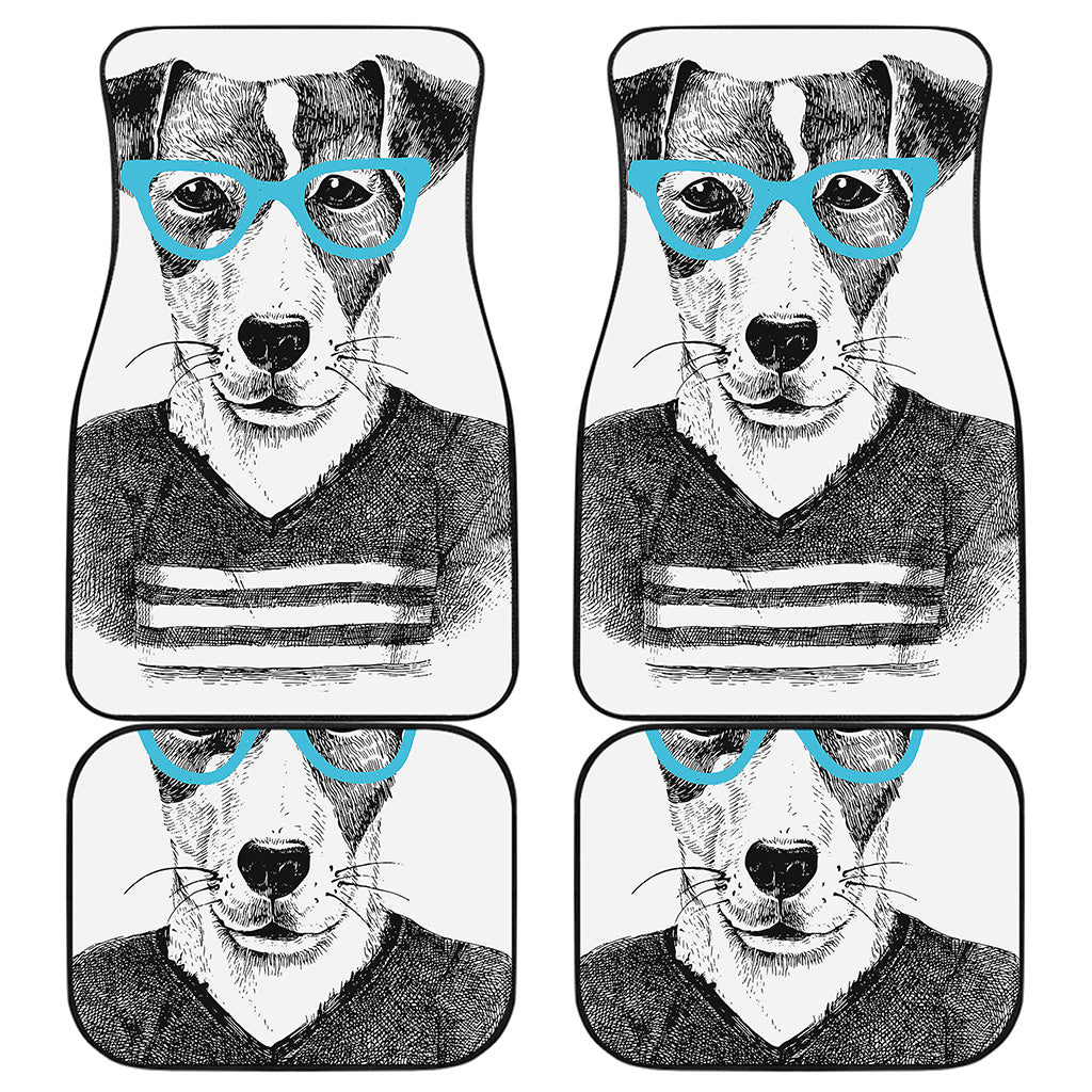 Hipster Jack Russell Terrier Print Front and Back Car Floor Mats