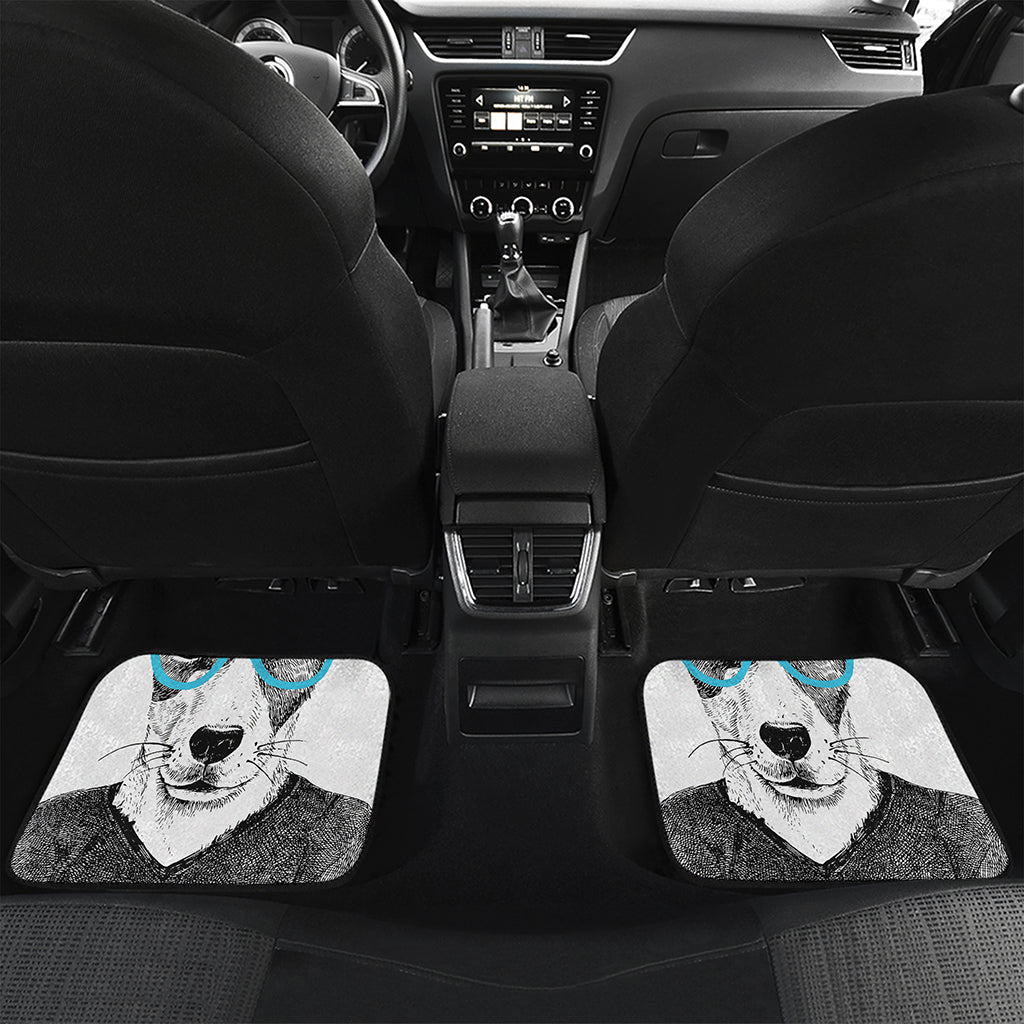 Hipster Jack Russell Terrier Print Front and Back Car Floor Mats