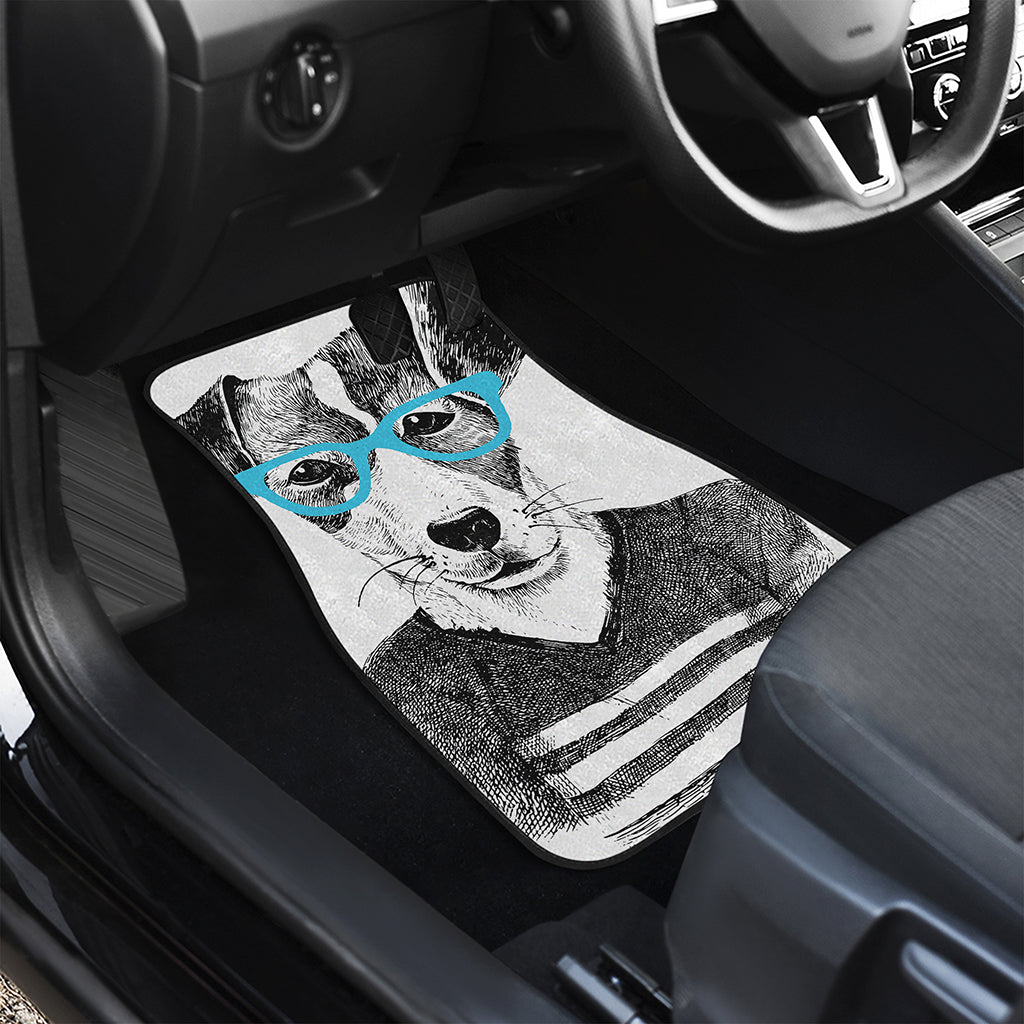 Hipster Jack Russell Terrier Print Front and Back Car Floor Mats
