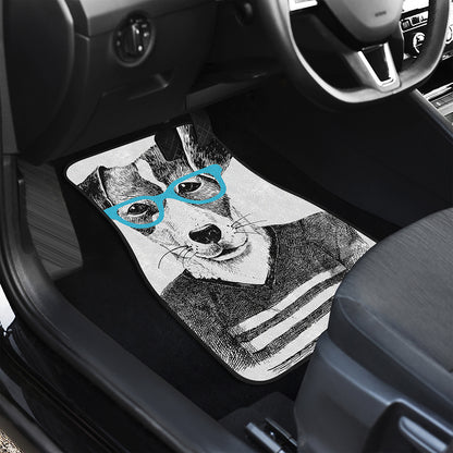 Hipster Jack Russell Terrier Print Front and Back Car Floor Mats