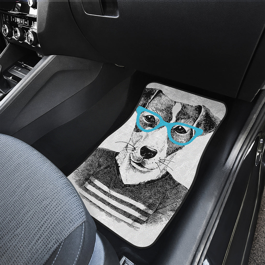 Hipster Jack Russell Terrier Print Front and Back Car Floor Mats