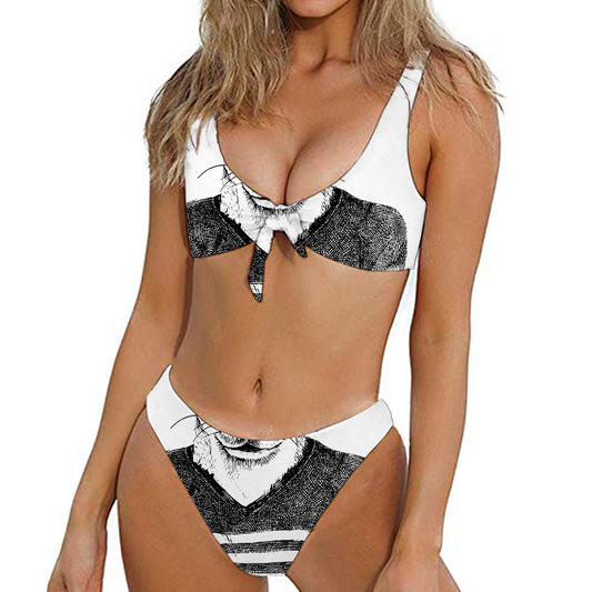 Hipster Jack Russell Terrier Print Front Bow Tie Bikini