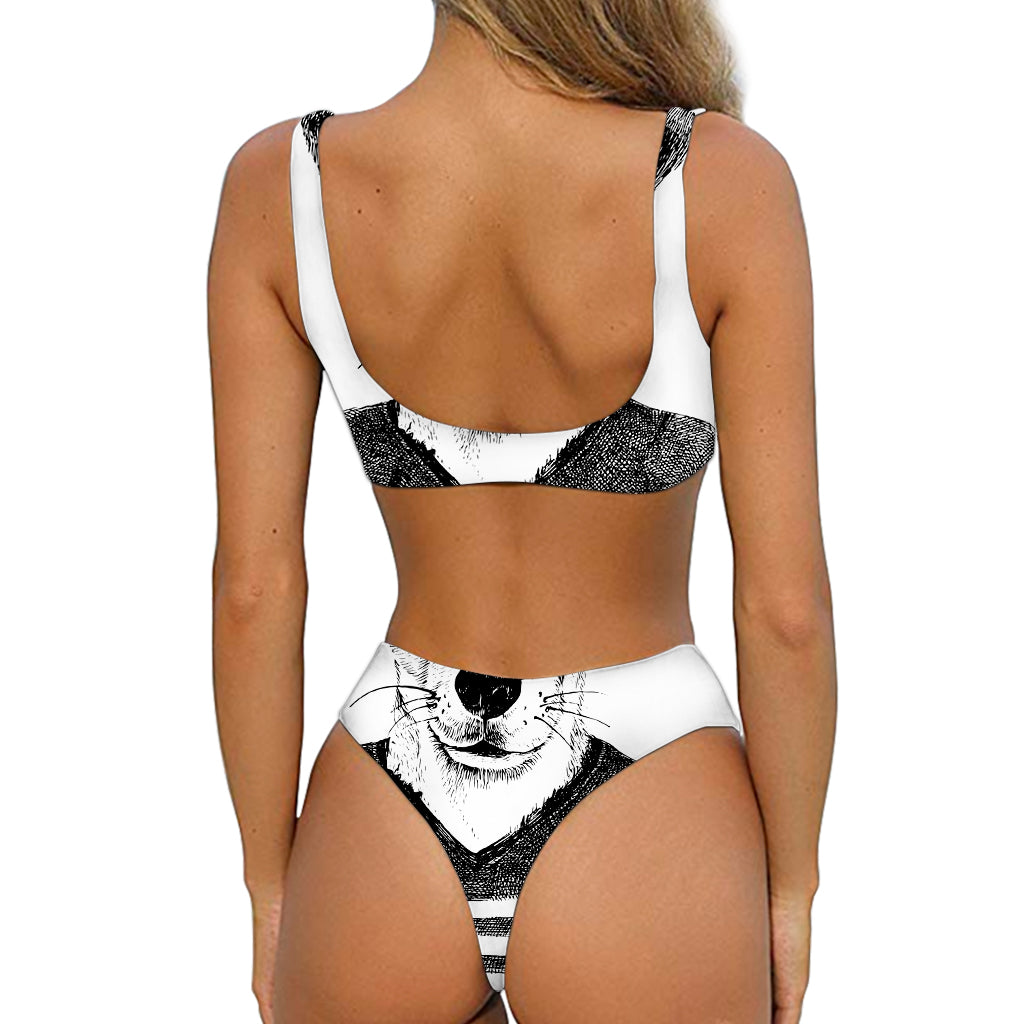 Hipster Jack Russell Terrier Print Front Bow Tie Bikini