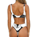 Hipster Jack Russell Terrier Print Front Bow Tie Bikini