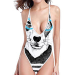 Hipster Jack Russell Terrier Print High Cut One Piece Swimsuit