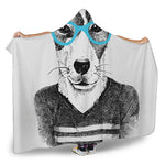 Hipster Jack Russell Terrier Print Hooded Blanket
