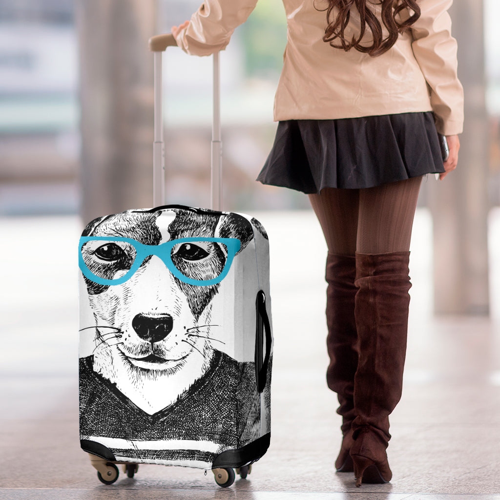 Hipster Jack Russell Terrier Print Luggage Cover