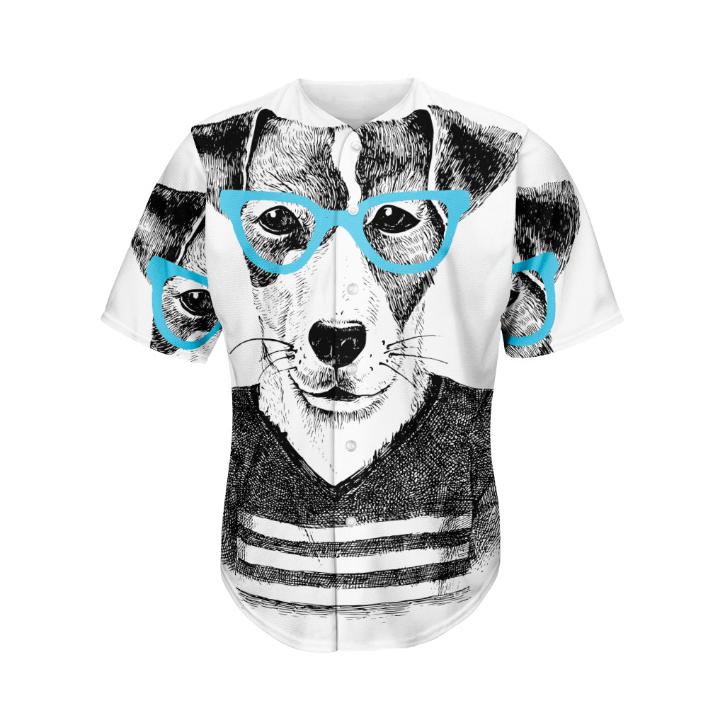 Hipster Jack Russell Terrier Print Men's Baseball Jersey