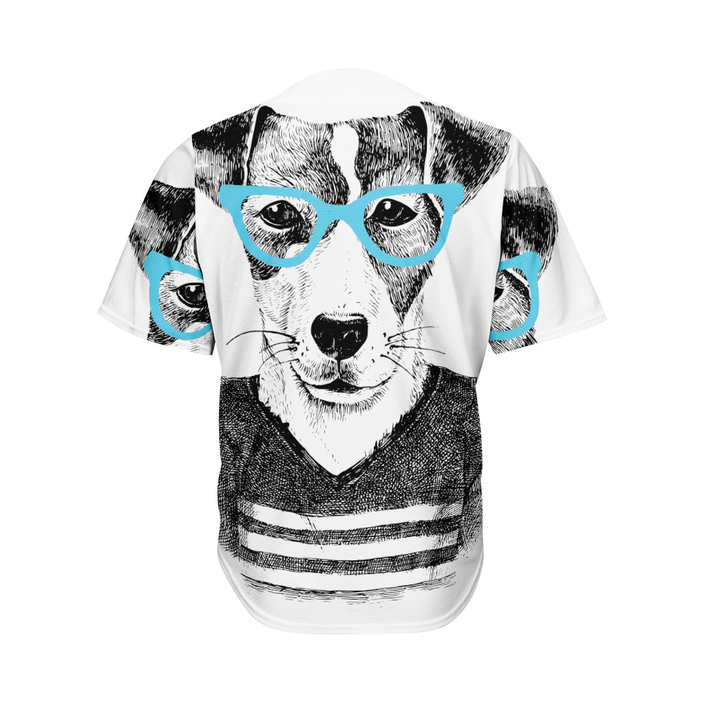 Hipster Jack Russell Terrier Print Men's Baseball Jersey