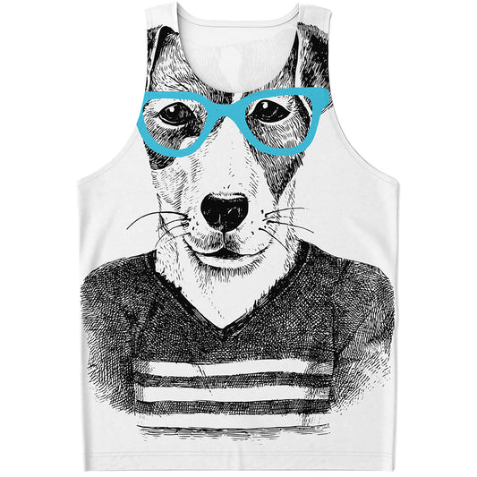 Hipster Jack Russell Terrier Print Men's Tank Top