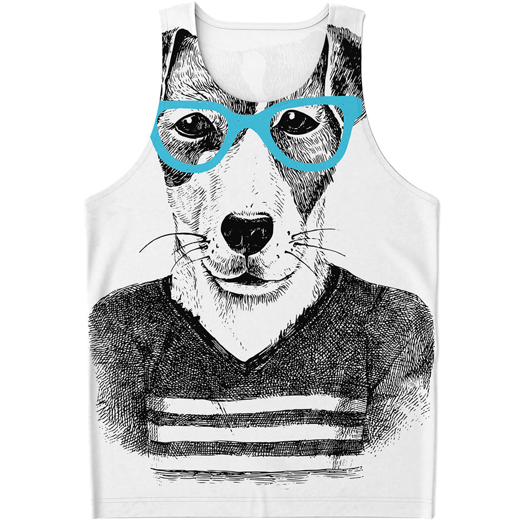 Hipster Jack Russell Terrier Print Men's Tank Top