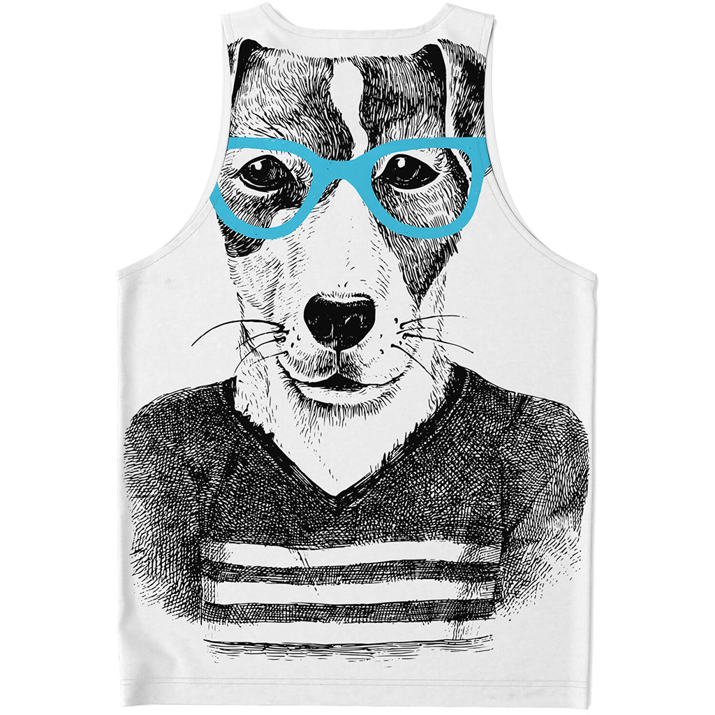 Hipster Jack Russell Terrier Print Men's Tank Top