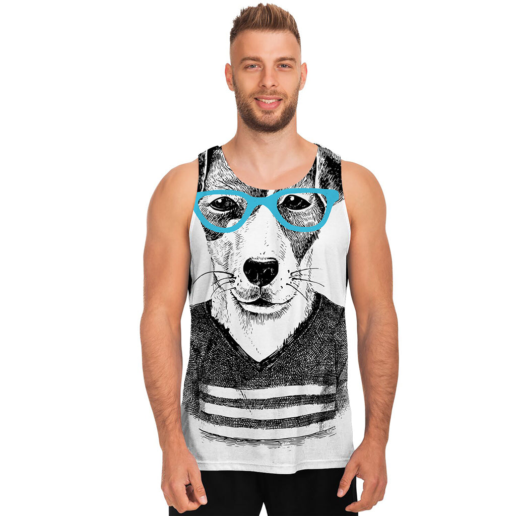 Hipster Jack Russell Terrier Print Men's Tank Top