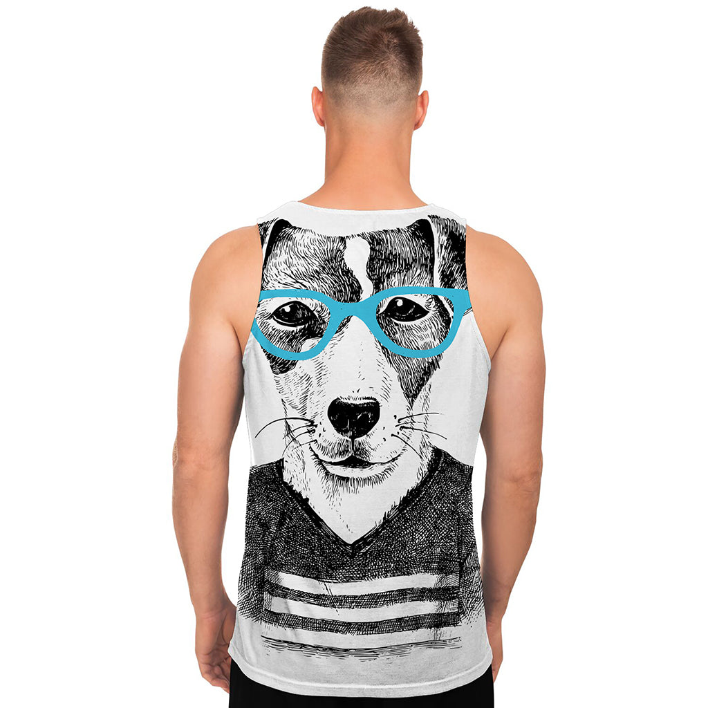 Hipster Jack Russell Terrier Print Men's Tank Top