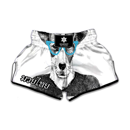 Hipster Jack Russell Terrier Print Muay Thai Boxing Shorts