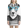Hipster Jack Russell Terrier Print Pullover Hoodie Dress