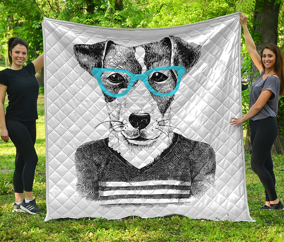 Hipster Jack Russell Terrier Print Quilt