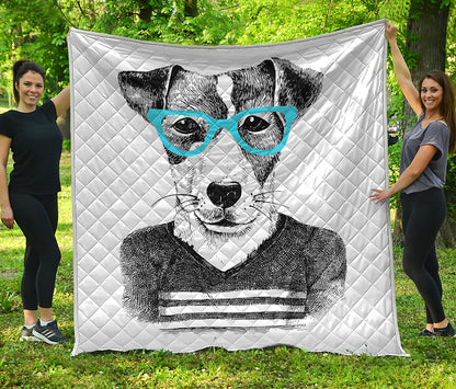 Hipster Jack Russell Terrier Print Quilt