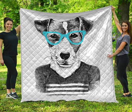 Hipster Jack Russell Terrier Print Quilt