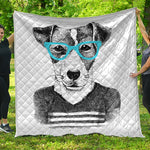 Hipster Jack Russell Terrier Print Quilt