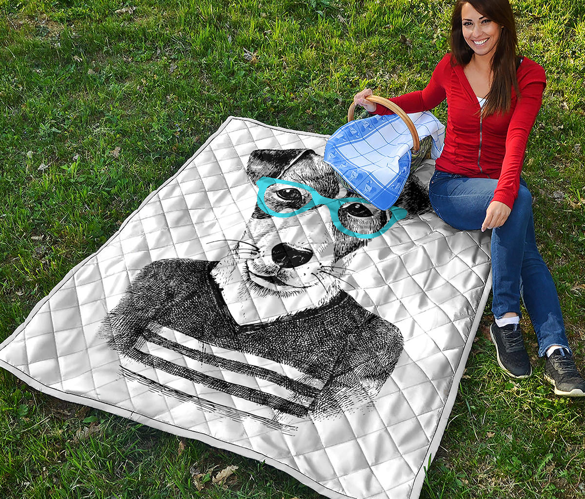 Hipster Jack Russell Terrier Print Quilt