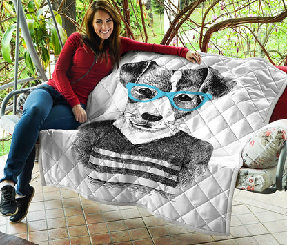 Hipster Jack Russell Terrier Print Quilt