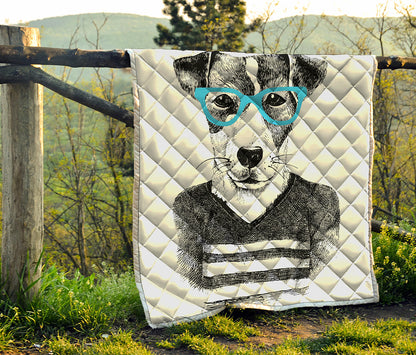Hipster Jack Russell Terrier Print Quilt