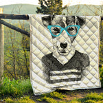 Hipster Jack Russell Terrier Print Quilt
