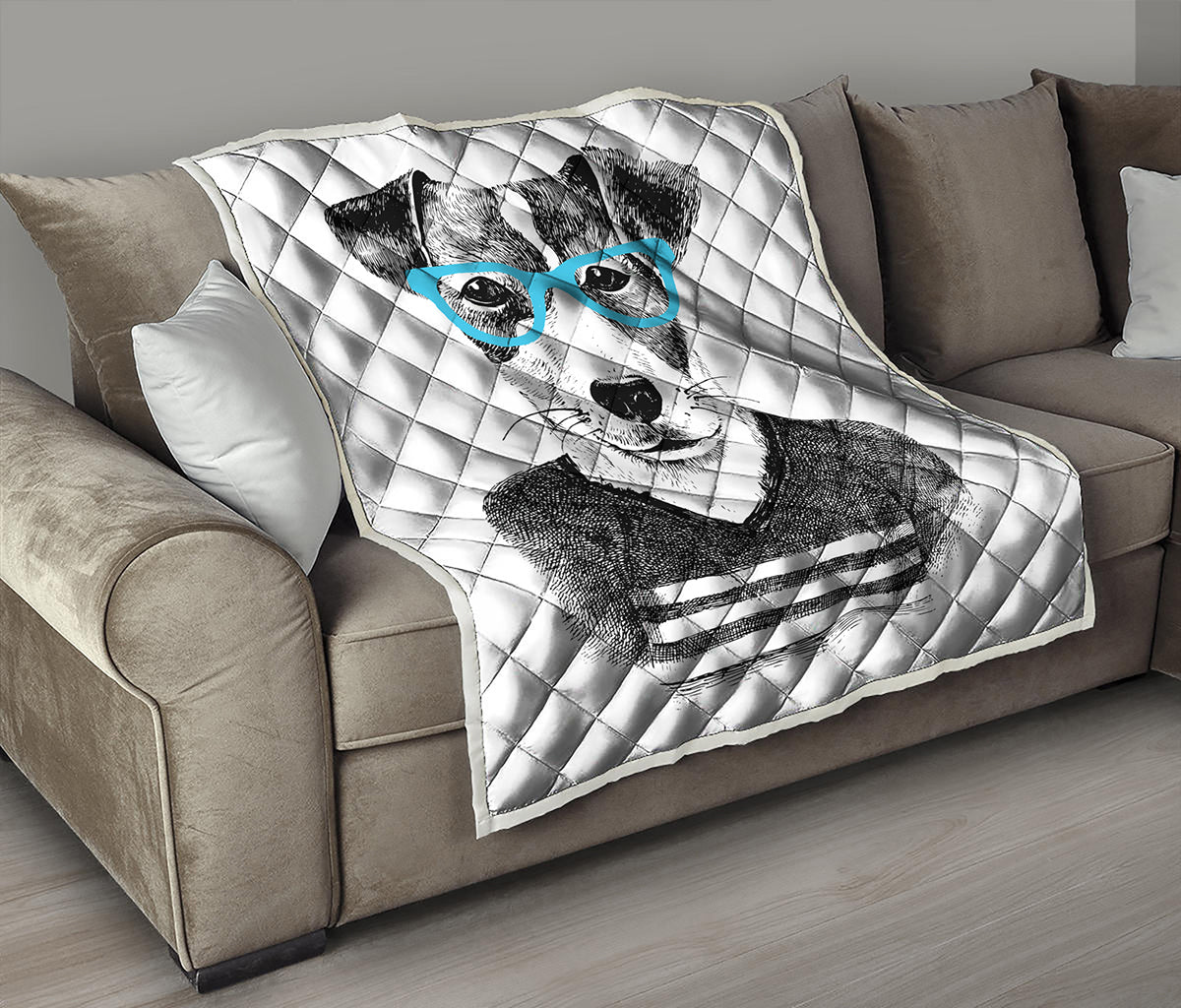 Hipster Jack Russell Terrier Print Quilt