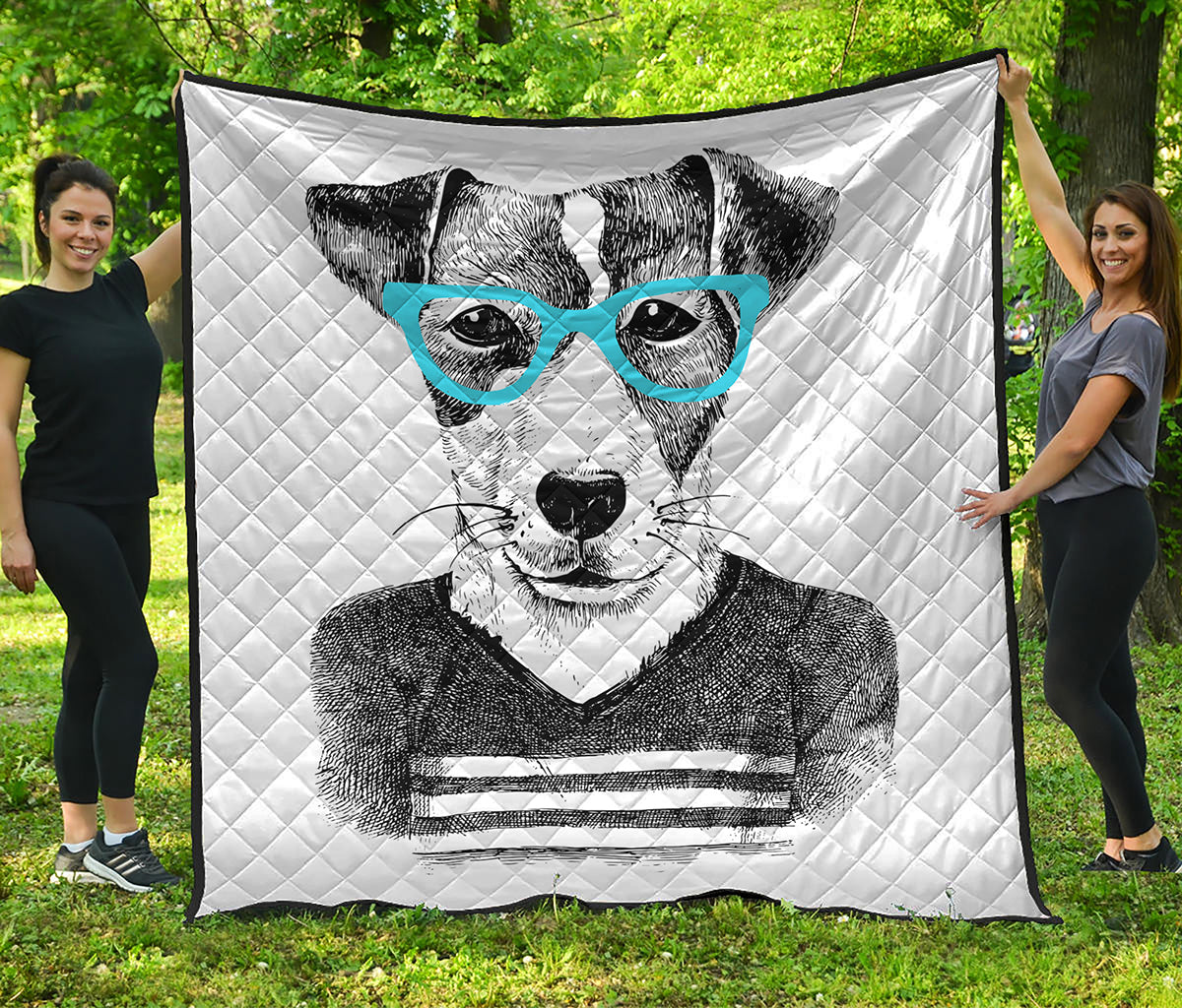 Hipster Jack Russell Terrier Print Quilt