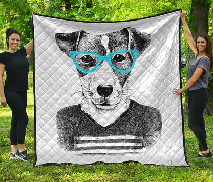 Hipster Jack Russell Terrier Print Quilt