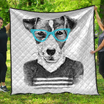 Hipster Jack Russell Terrier Print Quilt