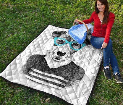 Hipster Jack Russell Terrier Print Quilt