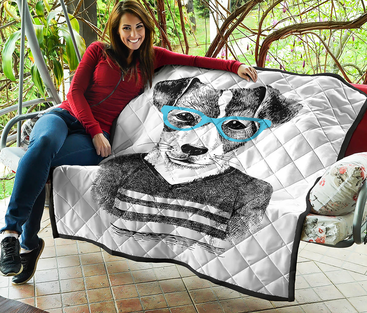 Hipster Jack Russell Terrier Print Quilt