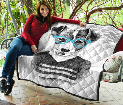Hipster Jack Russell Terrier Print Quilt