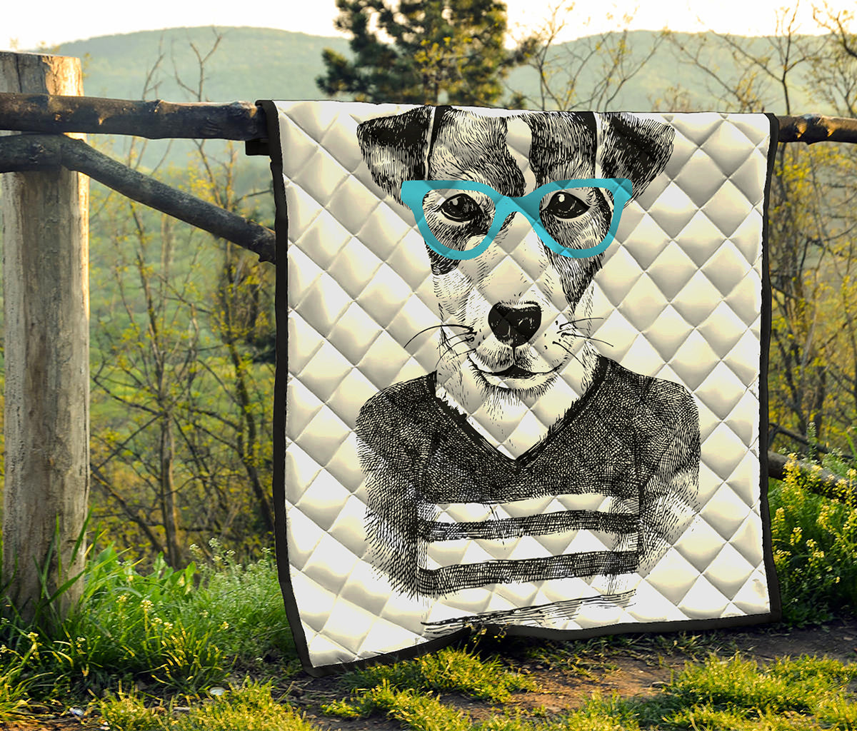 Hipster Jack Russell Terrier Print Quilt