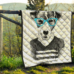 Hipster Jack Russell Terrier Print Quilt