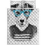 Hipster Jack Russell Terrier Print Quilt Bed Set