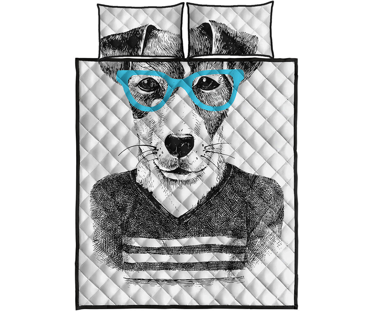 Hipster Jack Russell Terrier Print Quilt Bed Set