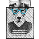 Hipster Jack Russell Terrier Print Quilt Bed Set