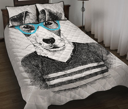 Hipster Jack Russell Terrier Print Quilt Bed Set