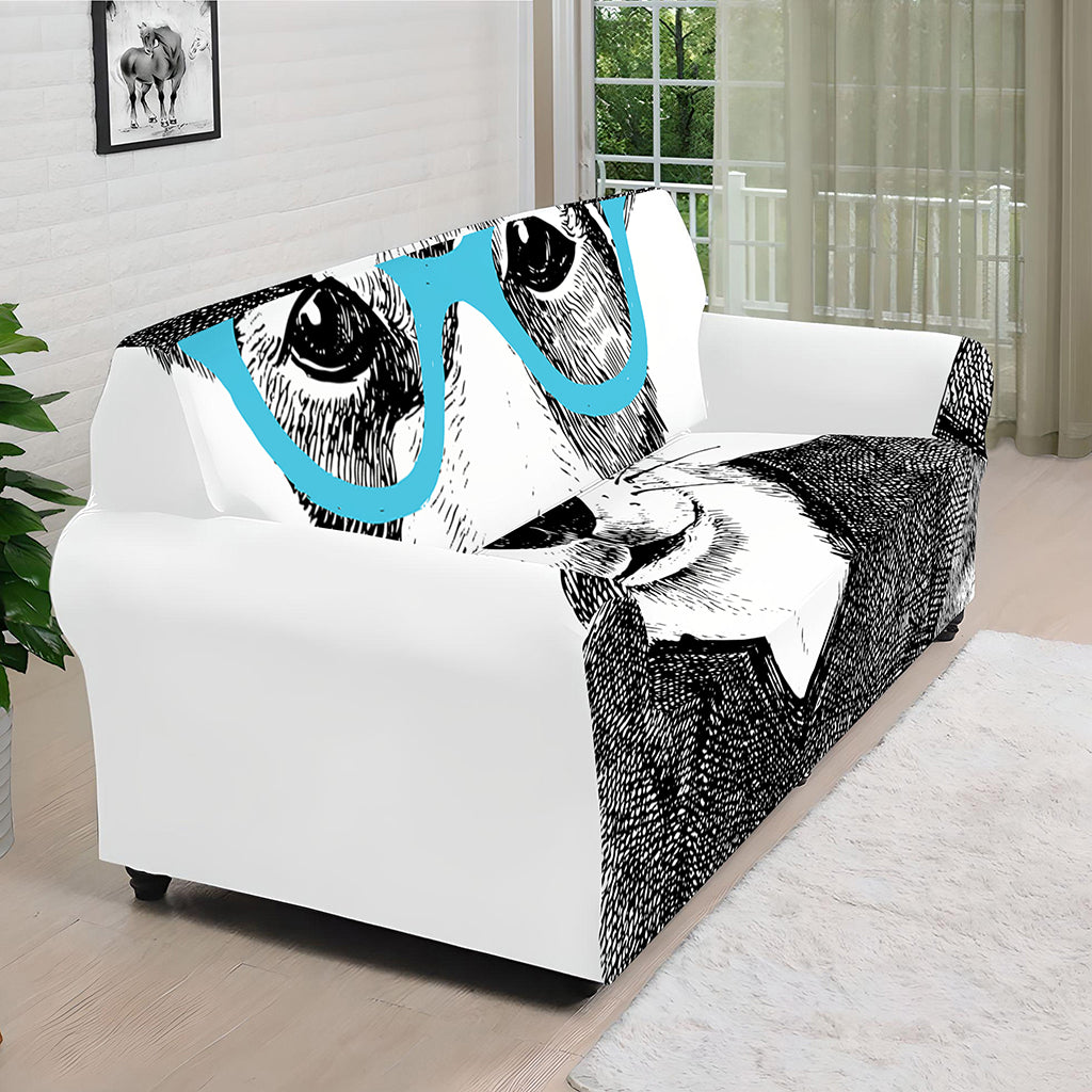 Hipster Jack Russell Terrier Print Sofa Cover