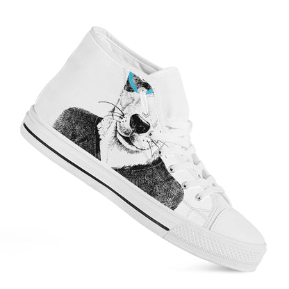 Hipster Jack Russell Terrier Print White High Top Shoes