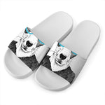 Hipster Jack Russell Terrier Print White Slide Sandals