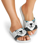 Hipster Jack Russell Terrier Print White Slide Sandals