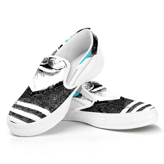 Hipster Jack Russell Terrier Print White Slip On Shoes