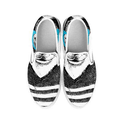 Hipster Jack Russell Terrier Print White Slip On Shoes