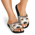 Hipster Labrador Retriever Print Black Slide Sandals